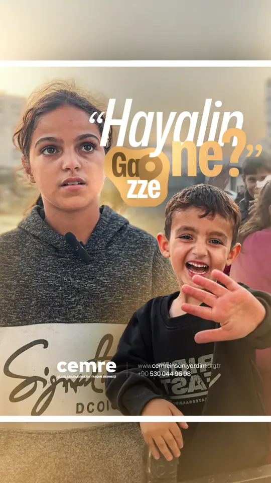 Gazze’de çocuklara tek bir soru sorduk: “Hayalin ne?” Cevaplar bize şunu hatırlattı; umut, en zor yerde bile yaşamaya devam ediyor. Cemre Uluslararası İnsani Yardım Derneği olarak o umudun yanında olmaya devam ediyoruz.